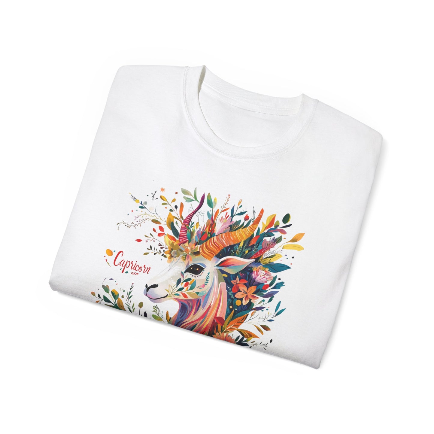 Zodiac Capricorn T-Shirt - Colorful Floral Deer Unisex Ultra Cotton Tee, Bohemian Shirt, Nature Lover Gift, Artistic T-Shirt, Casual Wear, Birthday Gift