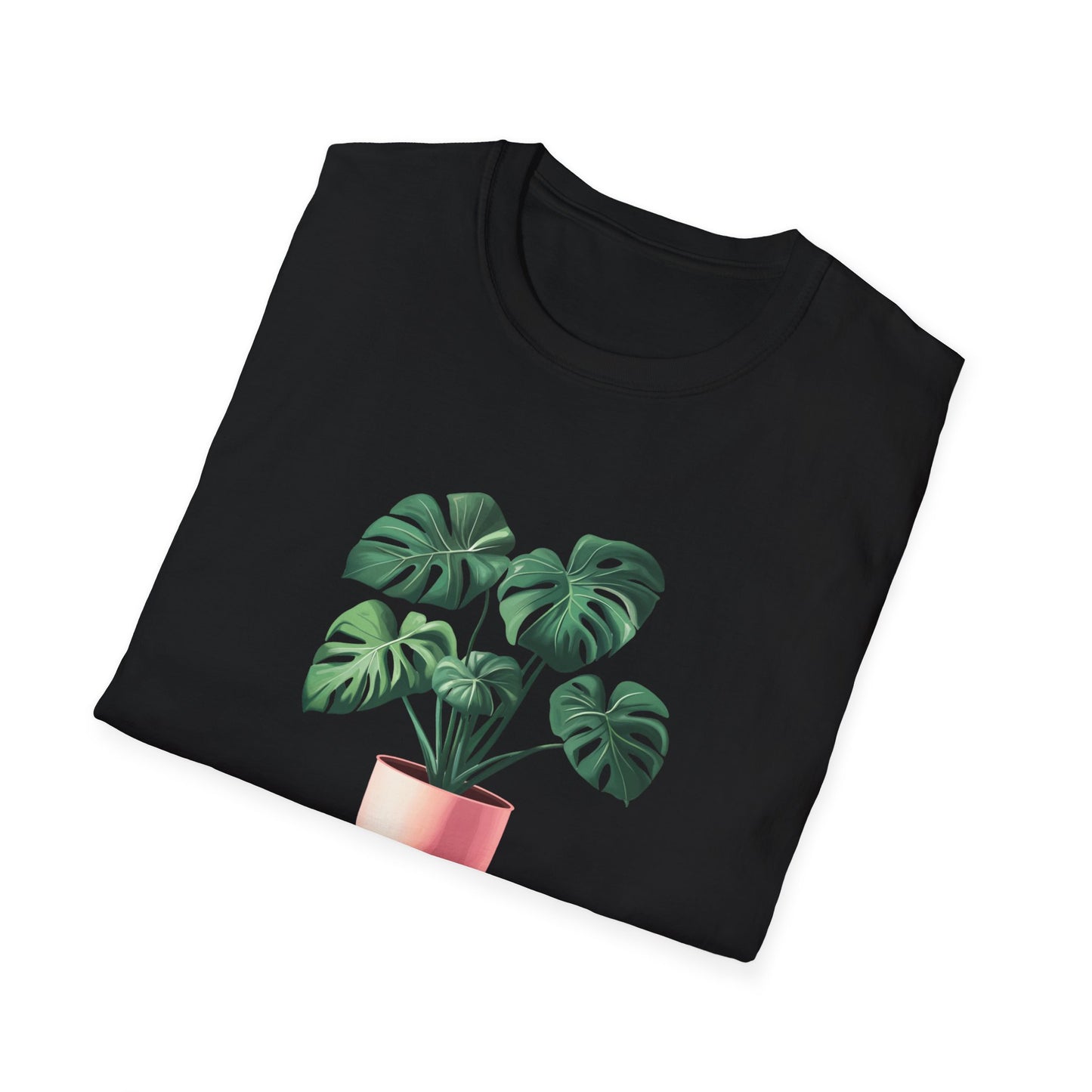 Monstera deliciosa t-shirt featuring a vibrant plant design on a black background
