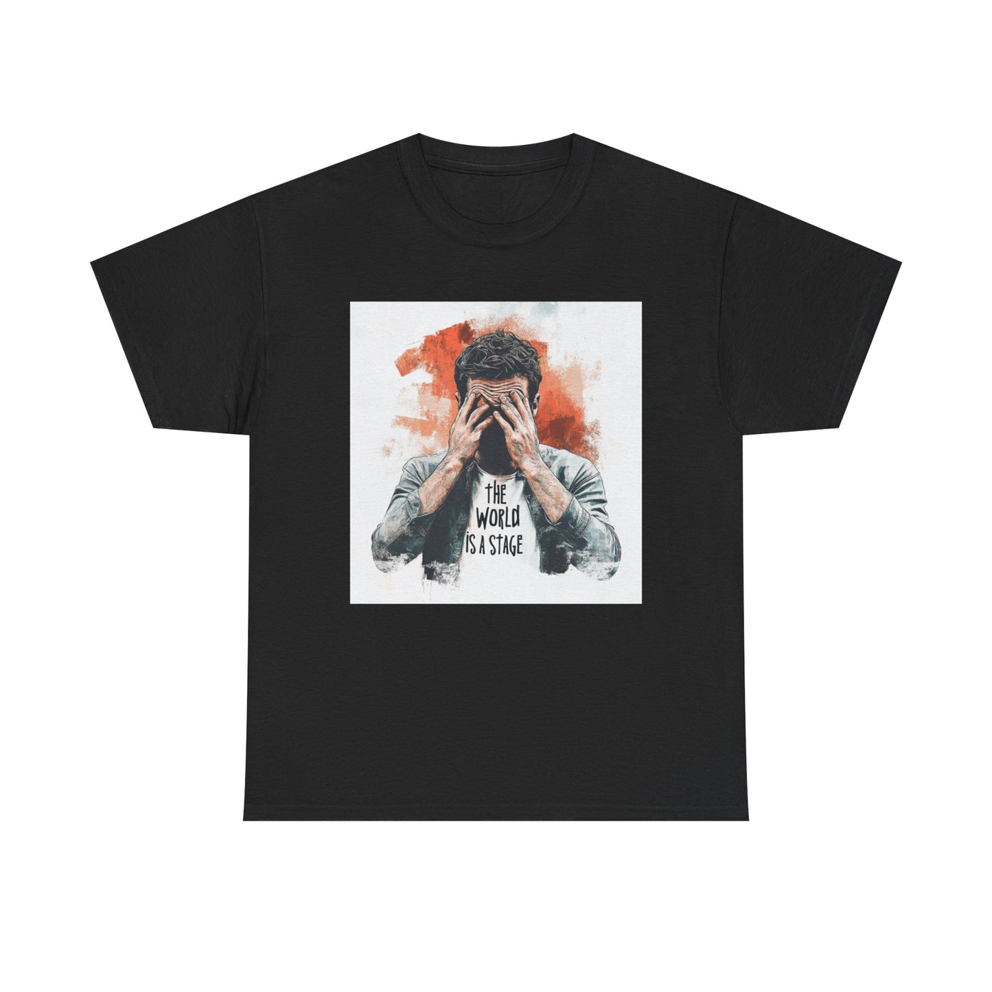 Artistic Unisex Cotton Tee featuring a graphic design of a person covering their face with artistic elements