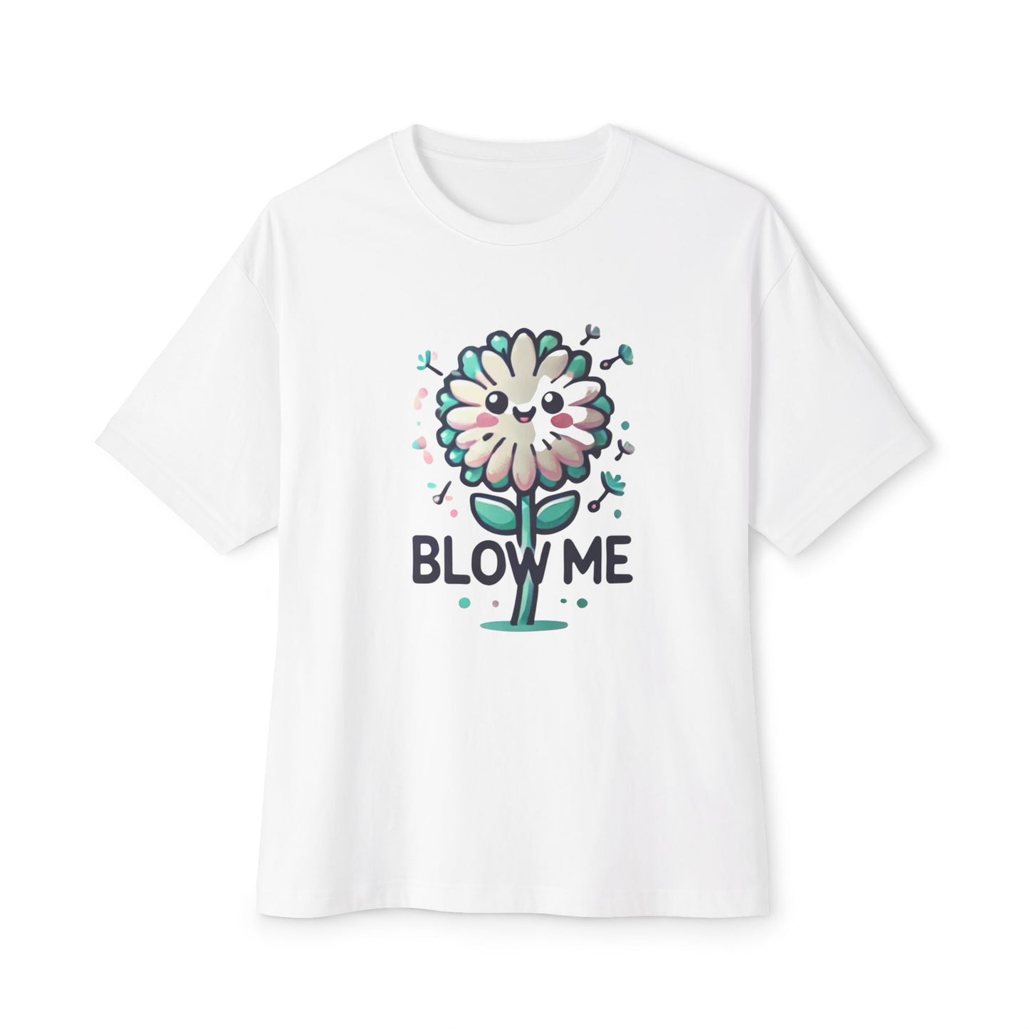Blow Me Boxy T-Shirt with a playful flower graphic in vibrant colors on a white background