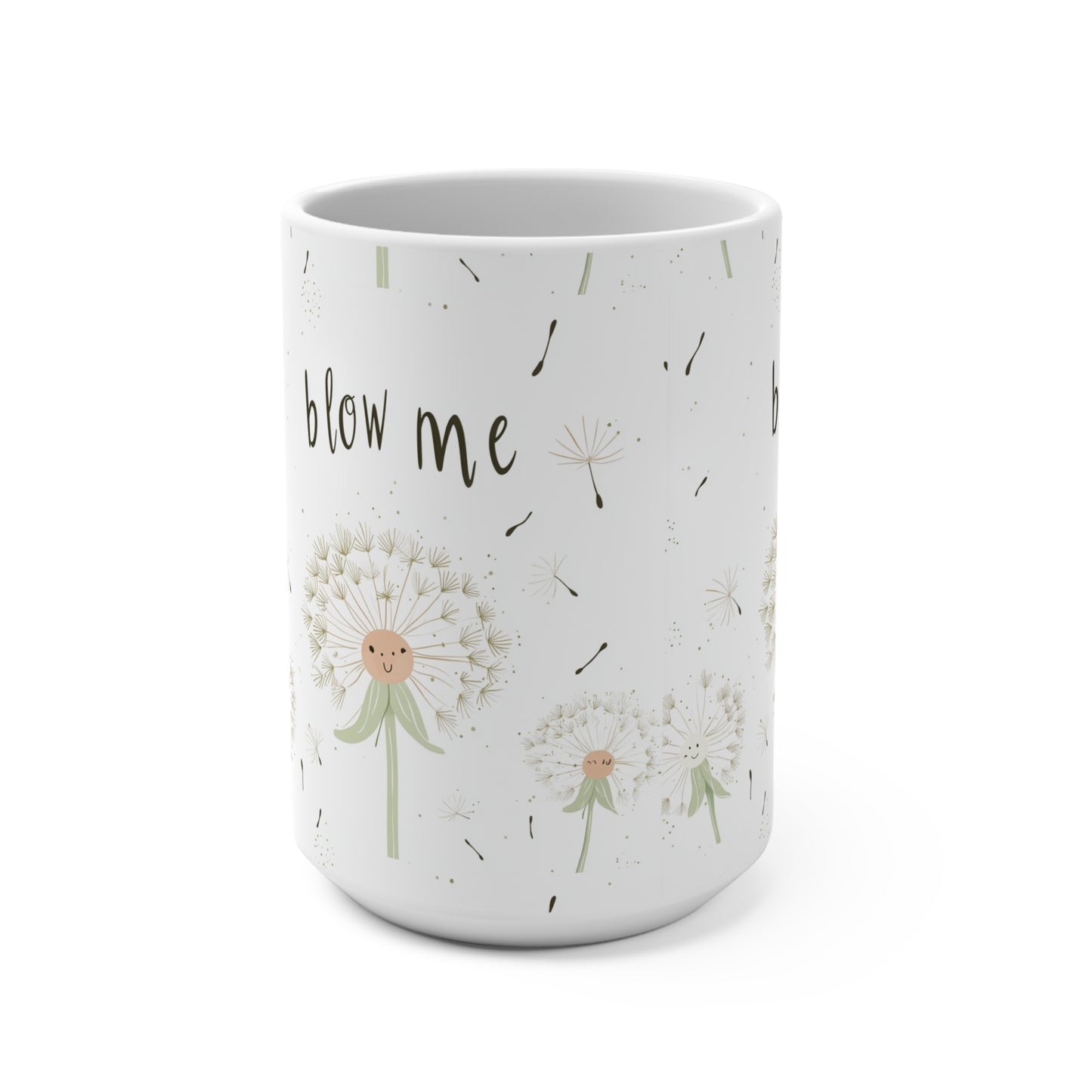 Blow Me funny Mug 15oz with dandelion design and playful text for a lighthearted gift