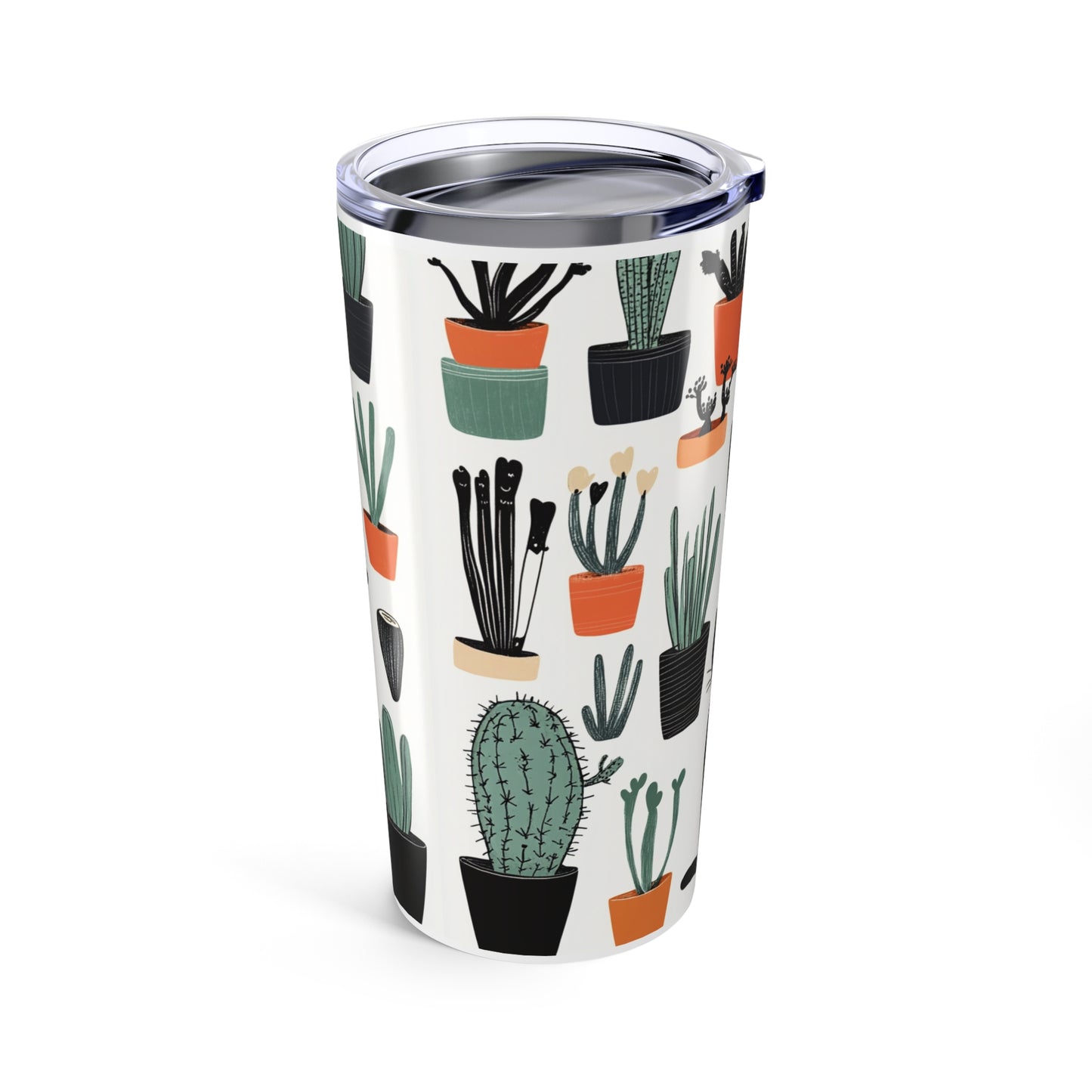 Cactus cat tumbler featuring a colorful cactus pattern on a sleek travel design