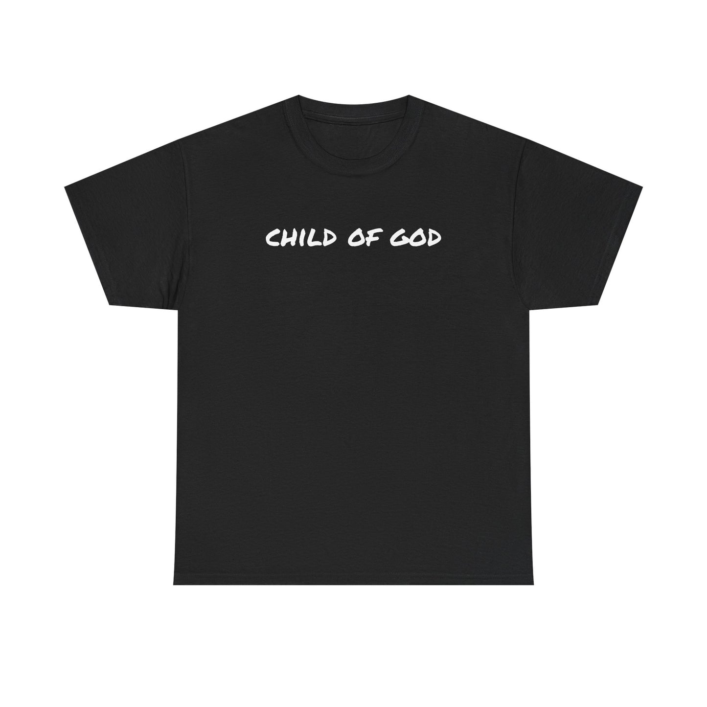 Black child of God t-shirt with bold white lettering for everyday wear