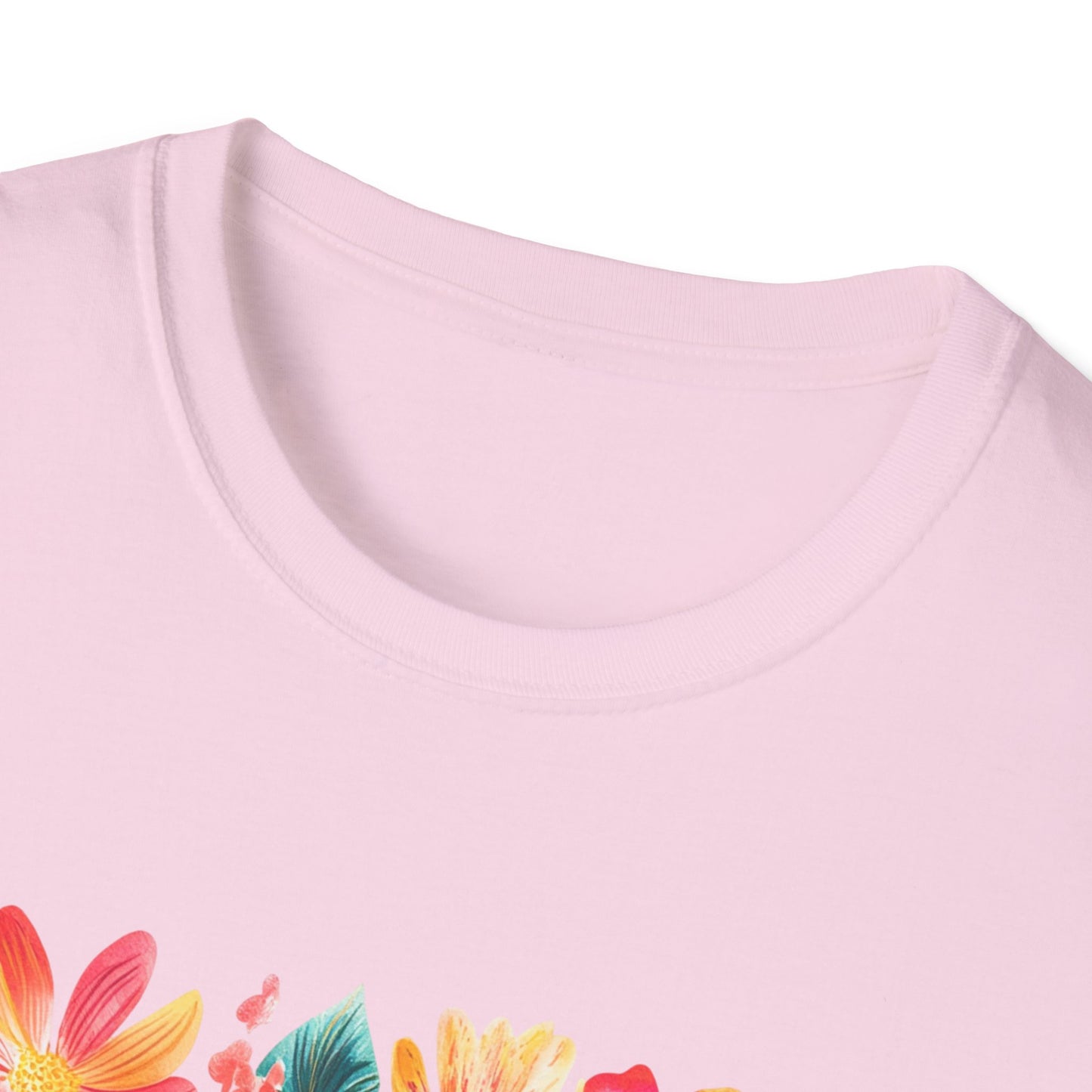 Child of God t-shirt in pink with vibrant floral design on the front for a stylish look