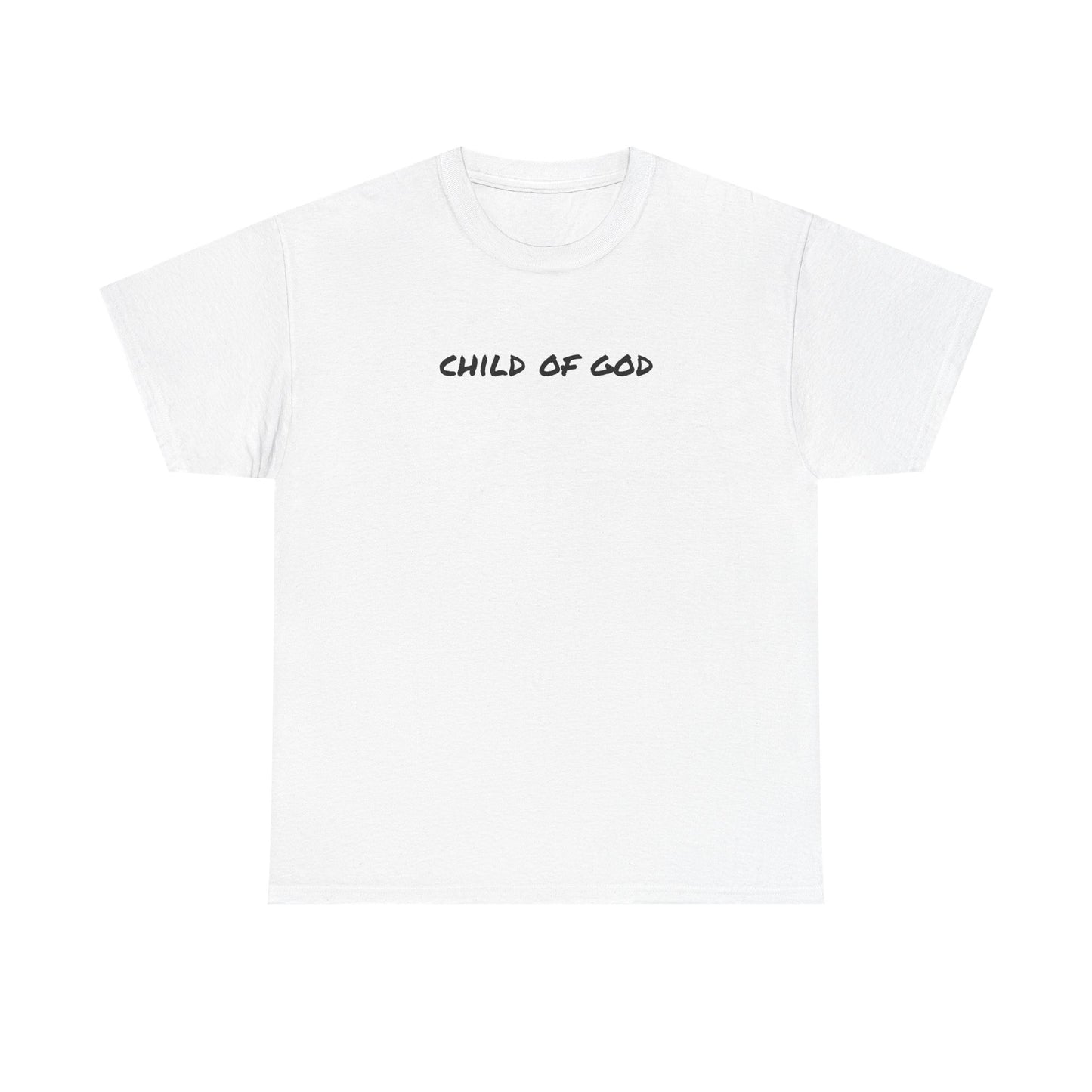 White child of God t-shirt with bold black lettering for casual wear