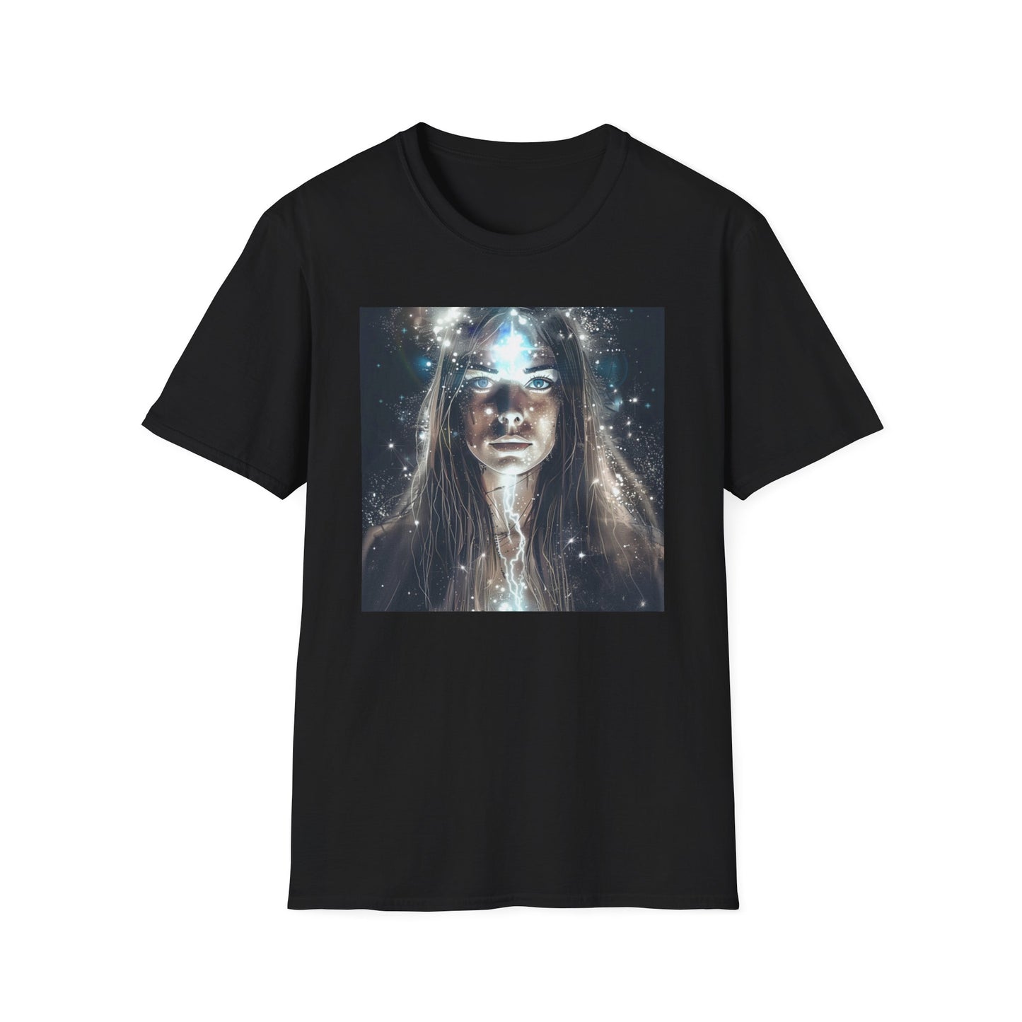 Cosmic dreams t-shirt featuring a mystical design with a cosmic-themed graphic on a black background