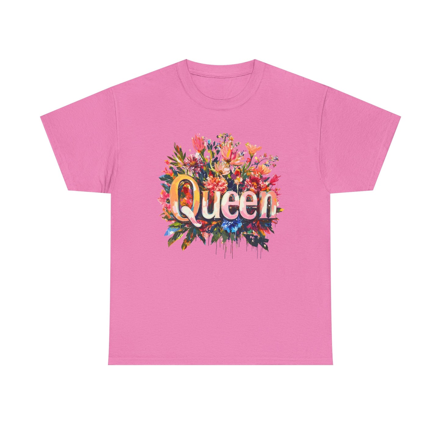 Pink queen floral t-shirt featuring vibrant flower graphics and a stylish design