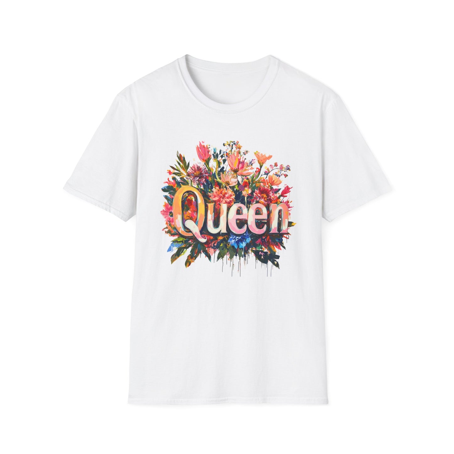 Floral Queen T-Shirt for women featuring vibrant floral graphics on a white background