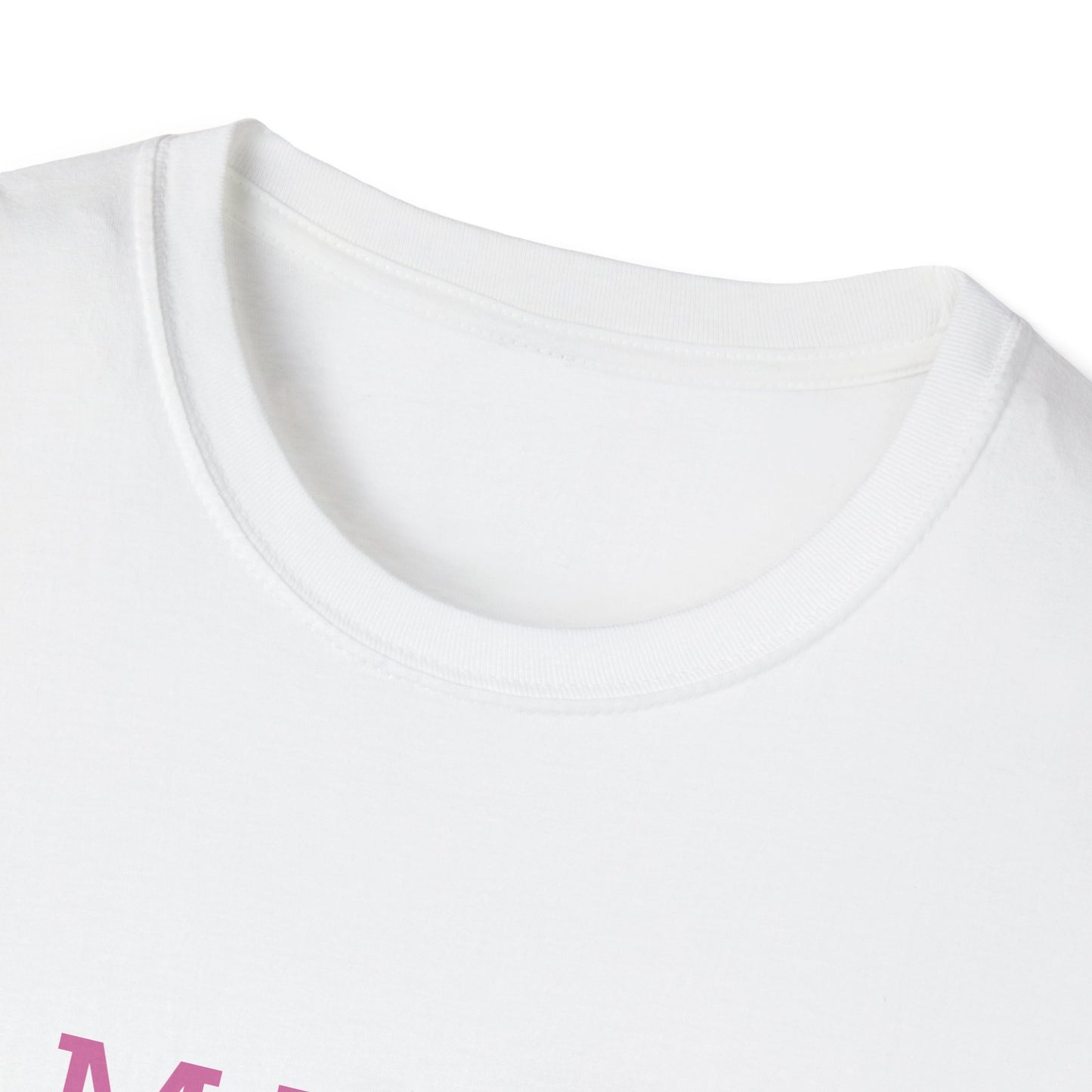 Close-up of a white shirt collar design featuring the Mama tee for moms with a stylish print