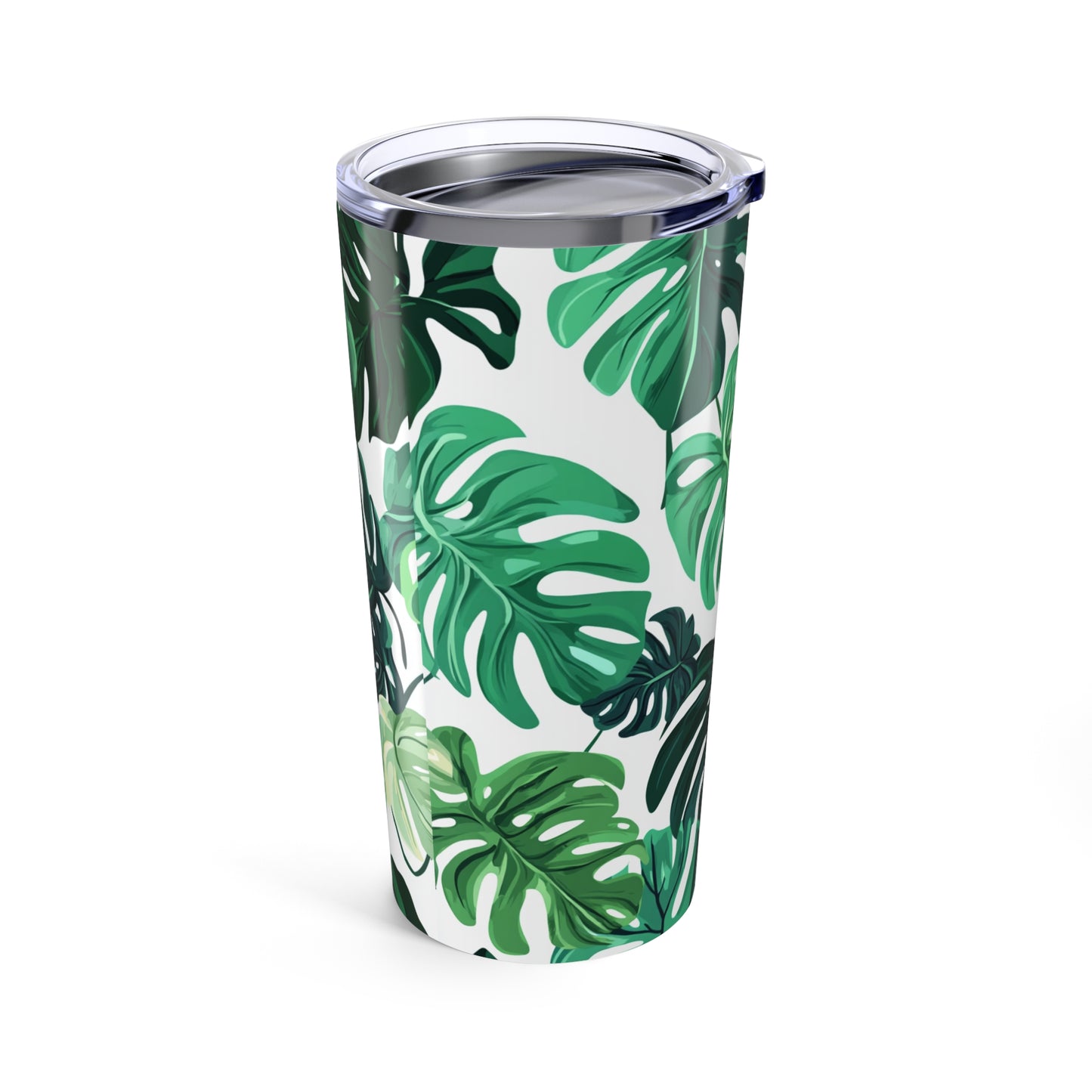 Plant lover travel tumbler featuring a vibrant green leaf design for eco-conscious beverages