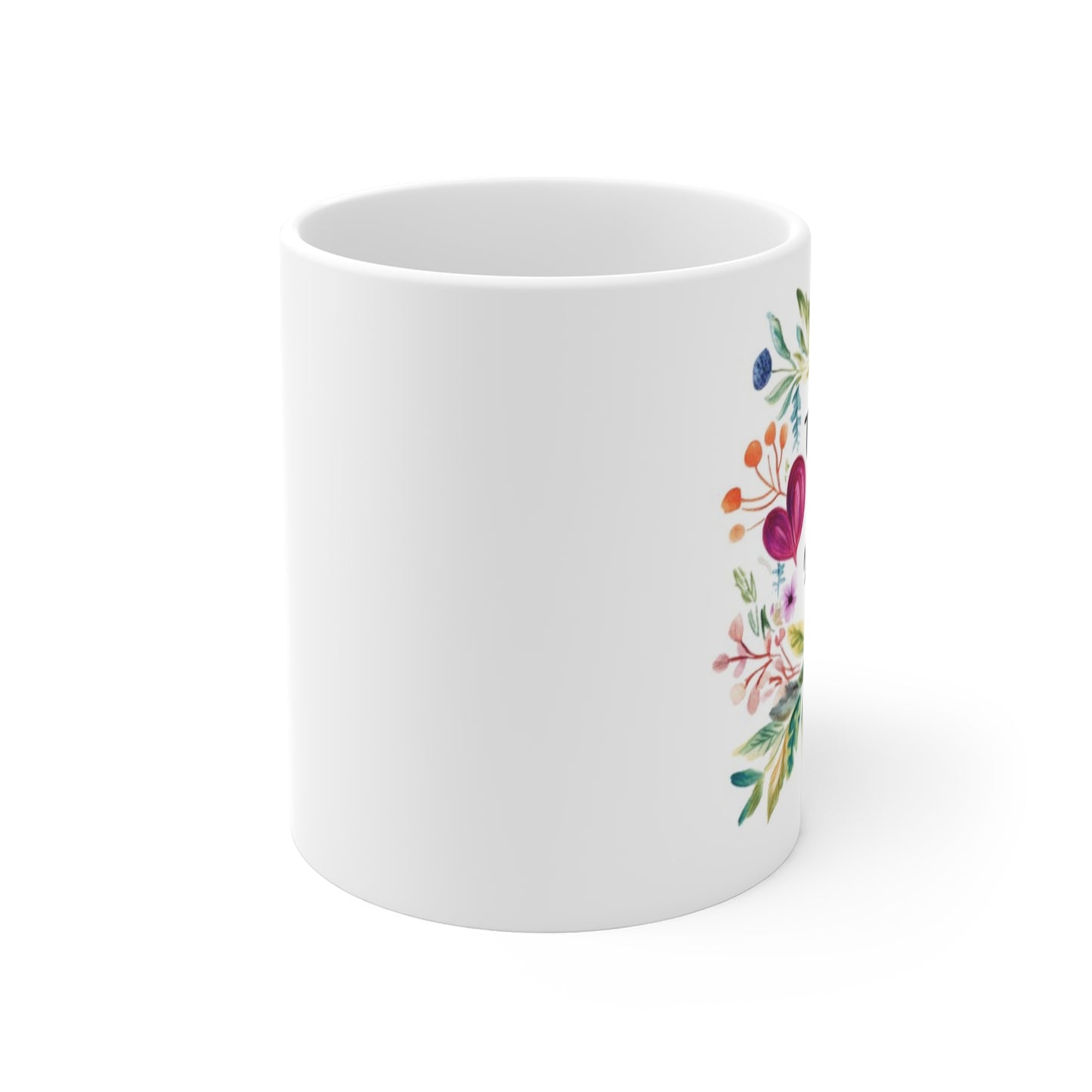 White mug with floral design featuring the phrase Trust the Lord coffee cup for inspirational drinking