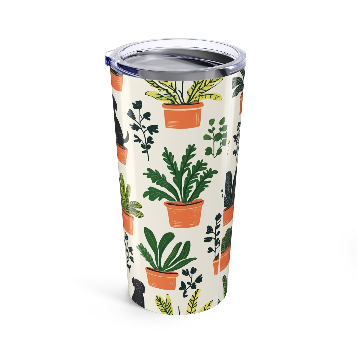 Colorful Tumbler 20oz featuring plants and cats design, perfect for drinks on the go