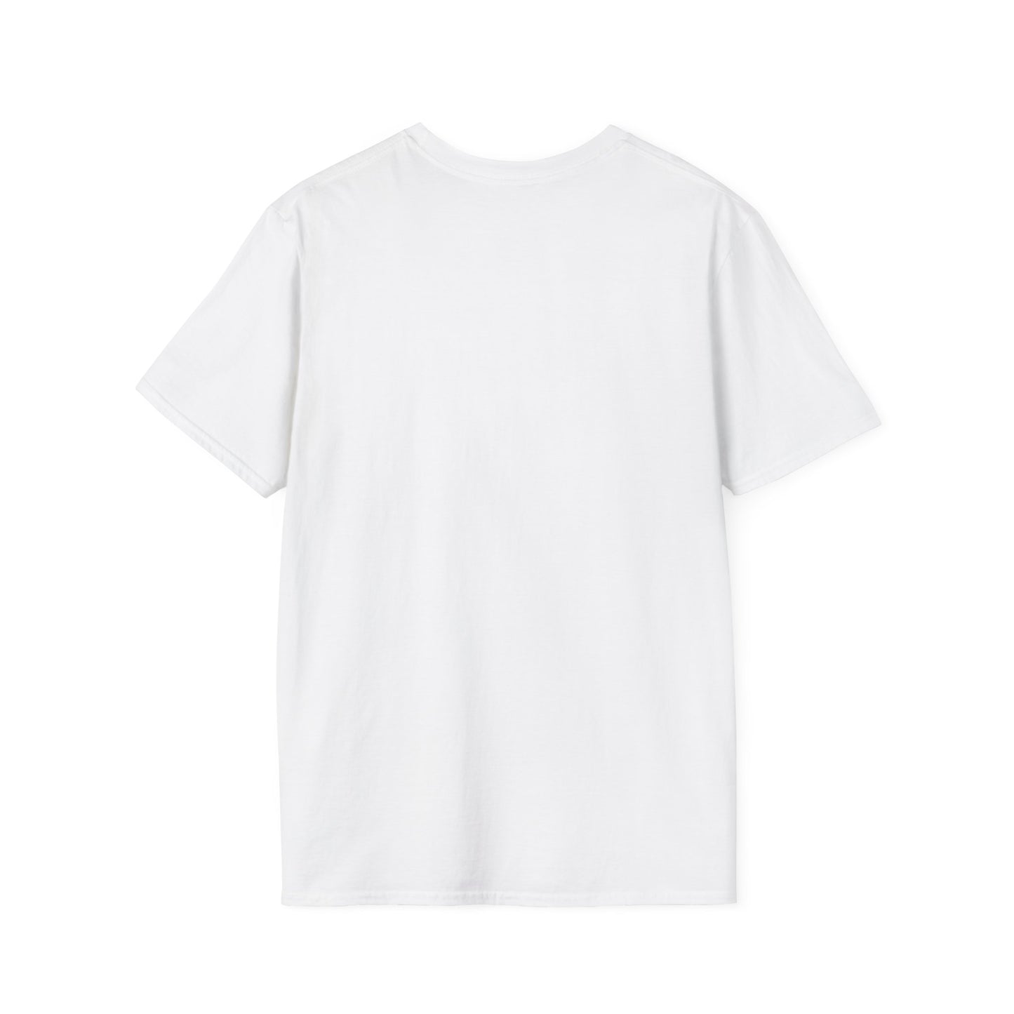 Back view of a white whimsical dandelion t-shirt made of soft cotton fabric