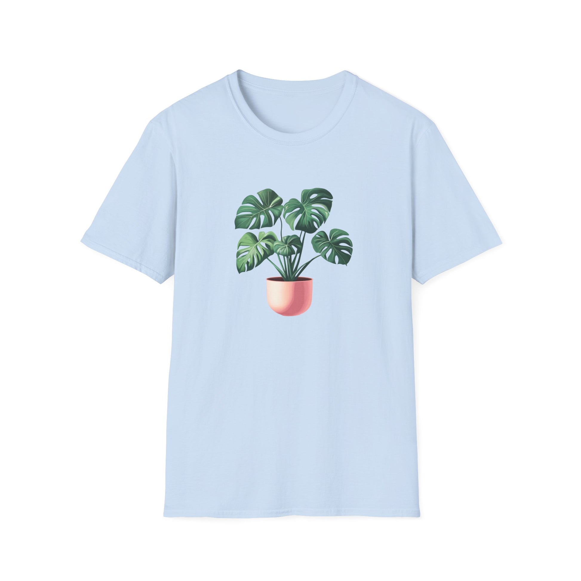 Light Blue Monstera Deliciosa T-Shirt featuring a Plant Graphic for Eco-Friendly Fashion
