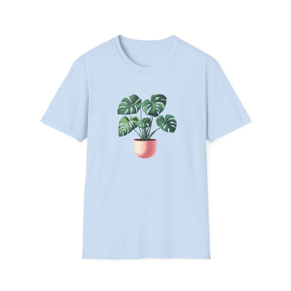 Light Blue Monstera Deliciosa T-Shirt featuring a Plant Graphic for Eco-Friendly Fashion