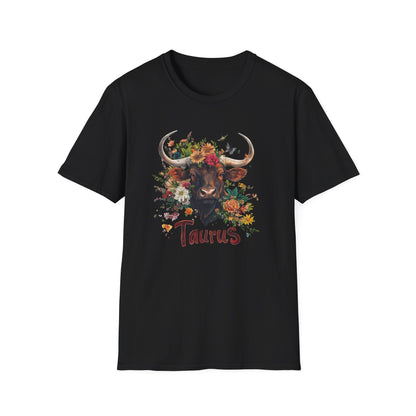 Zodiac Taurus Floral T-Shirt, Astrology Gift, Zodiac Sign Tee, Birthday Gift for Taurus, Cow  Bull Graphic Shirt, Nature Lover Apparel