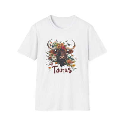 Zodiac Taurus Floral T-Shirt, Astrology Gift, Zodiac Sign Tee, Birthday Gift for Taurus, Cow  Bull Graphic Shirt, Nature Lover Apparel