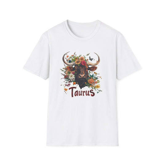 Zodiac Taurus Floral T-Shirt, Astrology Gift, Zodiac Sign Tee, Birthday Gift for Taurus, Cow  Bull Graphic Shirt, Nature Lover Apparel