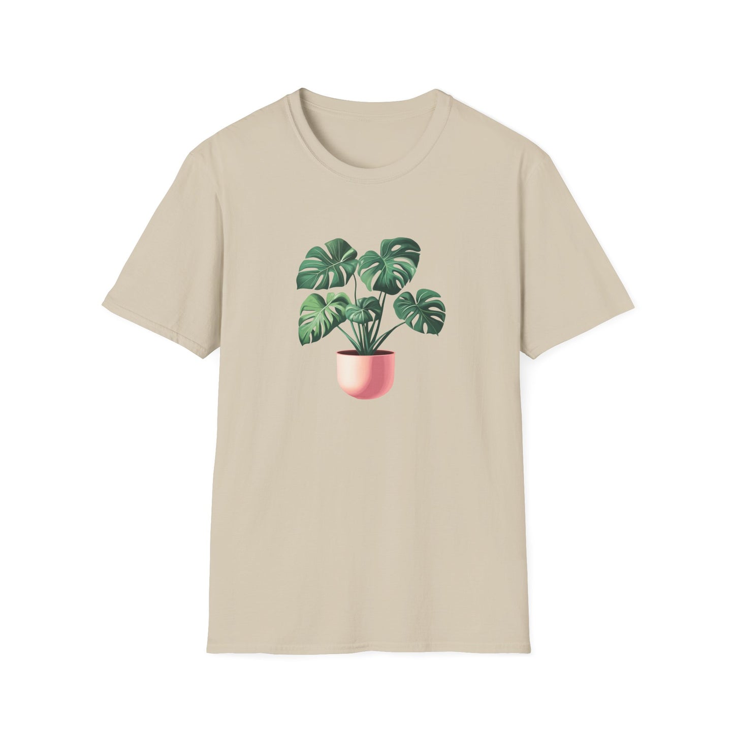 Monstera deliciosa t-shirt in beige featuring a stylish plant graphic