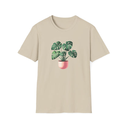 Monstera deliciosa t-shirt in beige featuring a stylish plant graphic