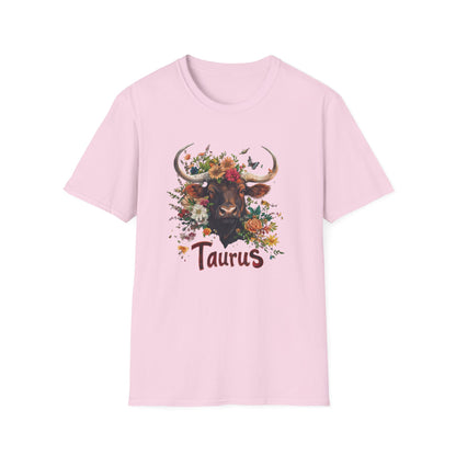 Zodiac Taurus Floral T-Shirt, Astrology Gift, Zodiac Sign Tee, Birthday Gift for Taurus, Cow  Bull Graphic Shirt, Nature Lover Apparel