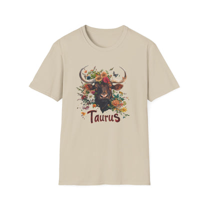 Zodiac Taurus Floral T-Shirt, Astrology Gift, Zodiac Sign Tee, Birthday Gift for Taurus, Cow  Bull Graphic Shirt, Nature Lover Apparel