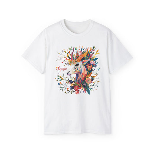 Zodiac Capricorn T-Shirt - Colorful Floral Deer Unisex Ultra Cotton Tee, Bohemian Shirt, Nature Lover Gift, Artistic T-Shirt, Casual Wear, Birthday Gift