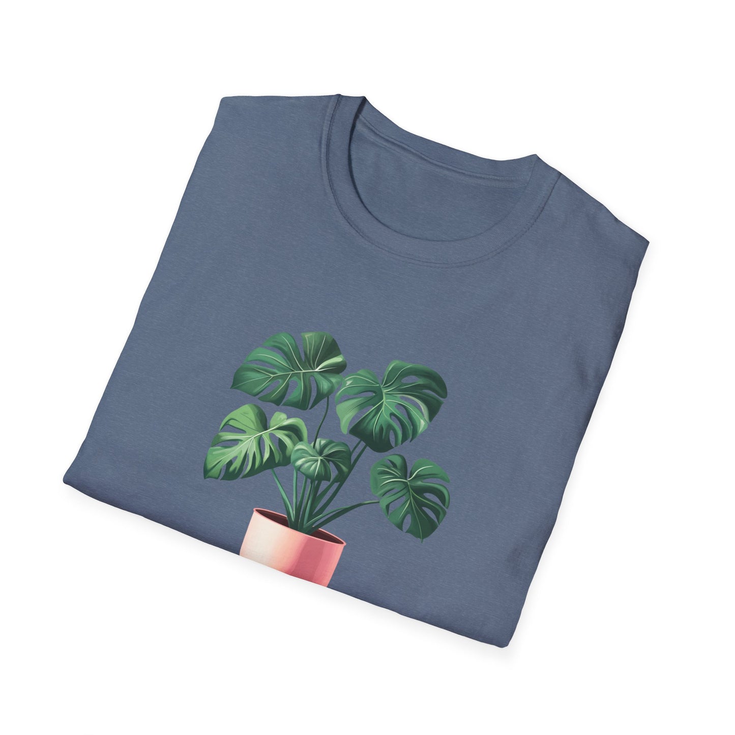 Monstera deliciosa t-shirt featuring a beautiful plant design on a blue background