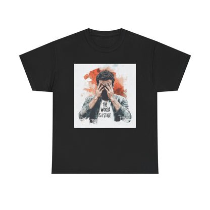 Artistic Unisex Cotton Tee featuring a graphic design of a person covering their face with artistic elements