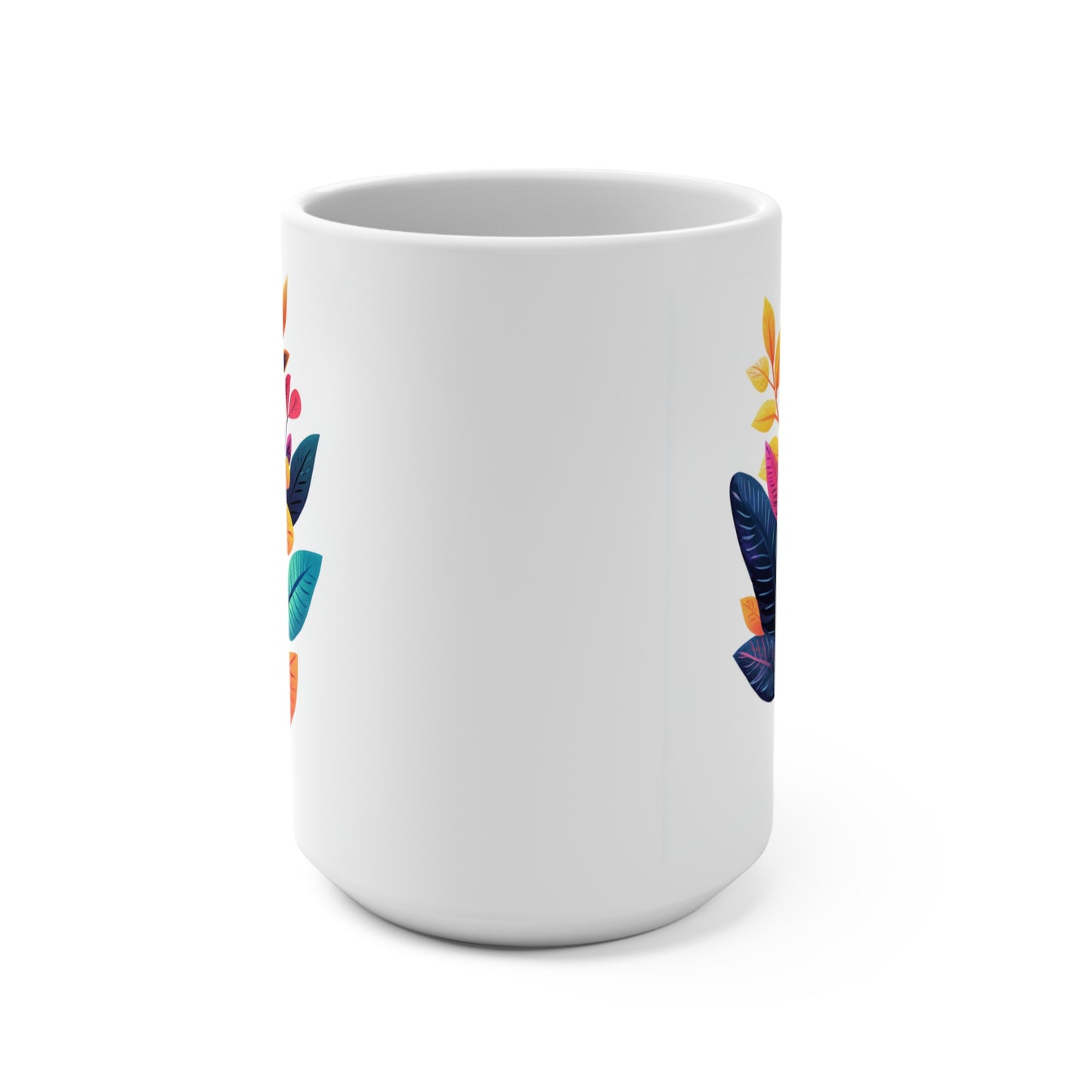 Bohemian floral mug featuring vibrant botanical designs on a white background