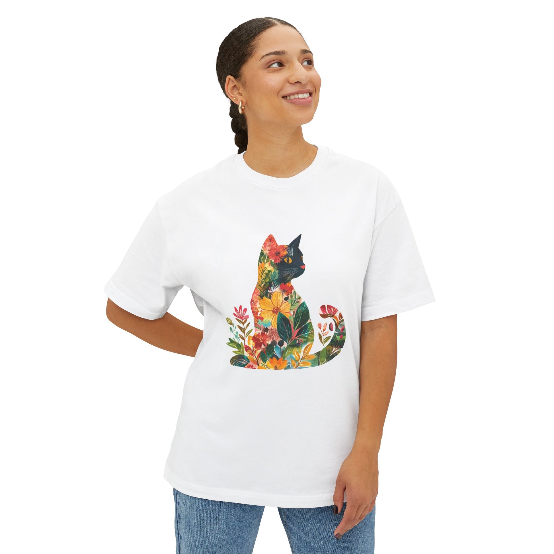 Cat oversized t-shirt featuring a floral design and a comfortable fit for casual wear
