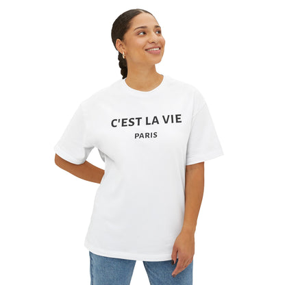 C'est La Vie t-shirt in white with Paris graphic for a stylish casual look
