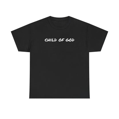 Black child of God t-shirt with bold white lettering for everyday wear