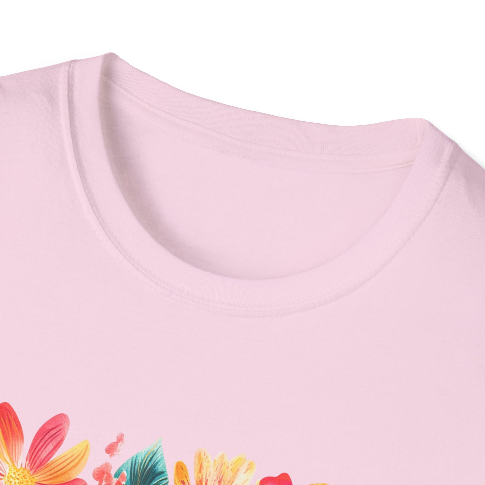 Child of God t-shirt in pink with vibrant floral design on the front for a stylish look