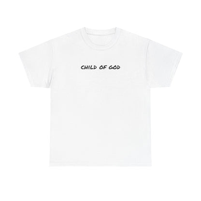 White child of God t-shirt with bold black lettering for casual wear