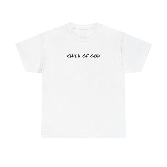 White child of God t-shirt with bold black lettering for casual wear