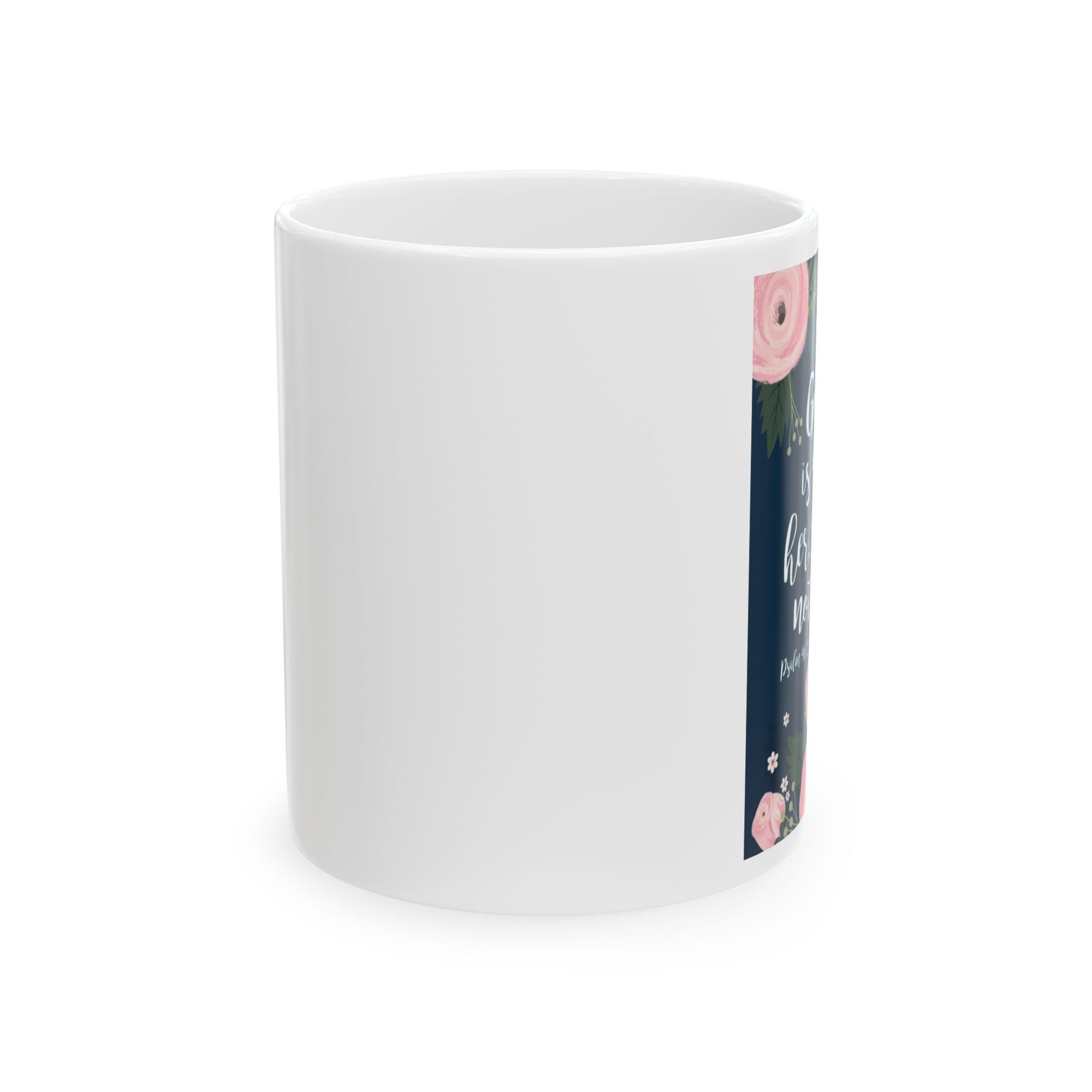 Christian inspirational coffee mug featuring a floral design with uplifting quotes for daily motivation