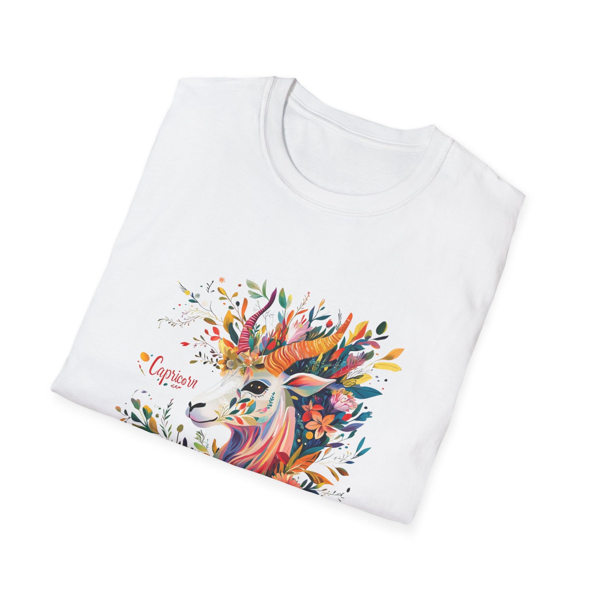 Colorful unicorn t-shirt featuring a vibrant unicorn design with floral elements on a white background