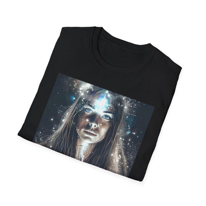 Cosmic dreams t-shirt featuring a cosmic-themed graphic on a black fabric background