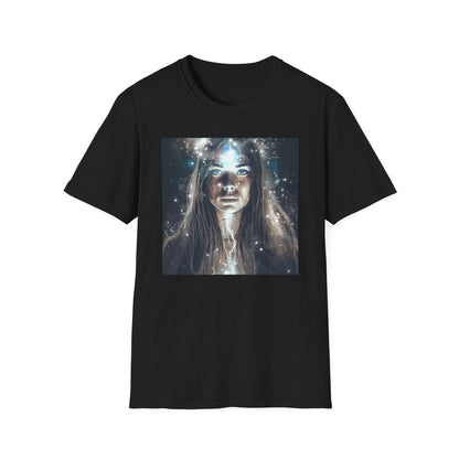 Cosmic dreams t-shirt featuring a mystical design with a cosmic-themed graphic on a black background