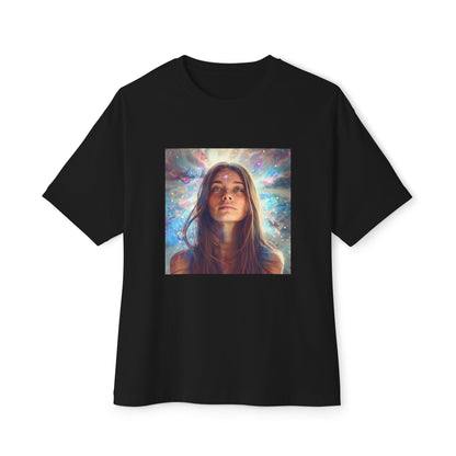 Cosmic vibes oversized tee in black featuring a cosmic graphic design for a unique style