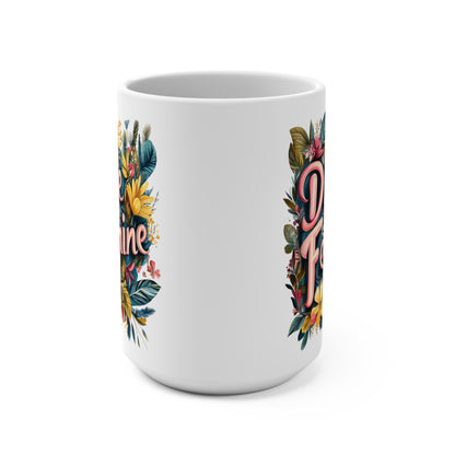 Colorful Divine Feminine Coffee Mug with Floral Design and Elegant Typography