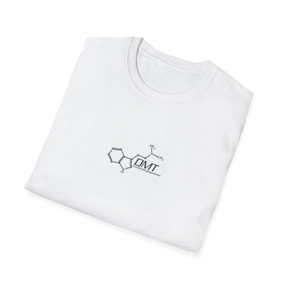 White DMT molecule t-shirt featuring a detailed graphic of the DMT structure