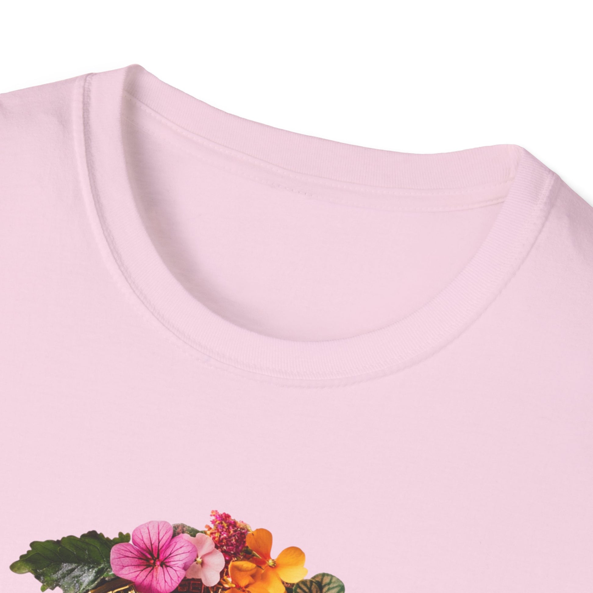 Floral bitcoin t-shirt featuring vibrant flowers on a soft pink fabric, perfect for casual wear