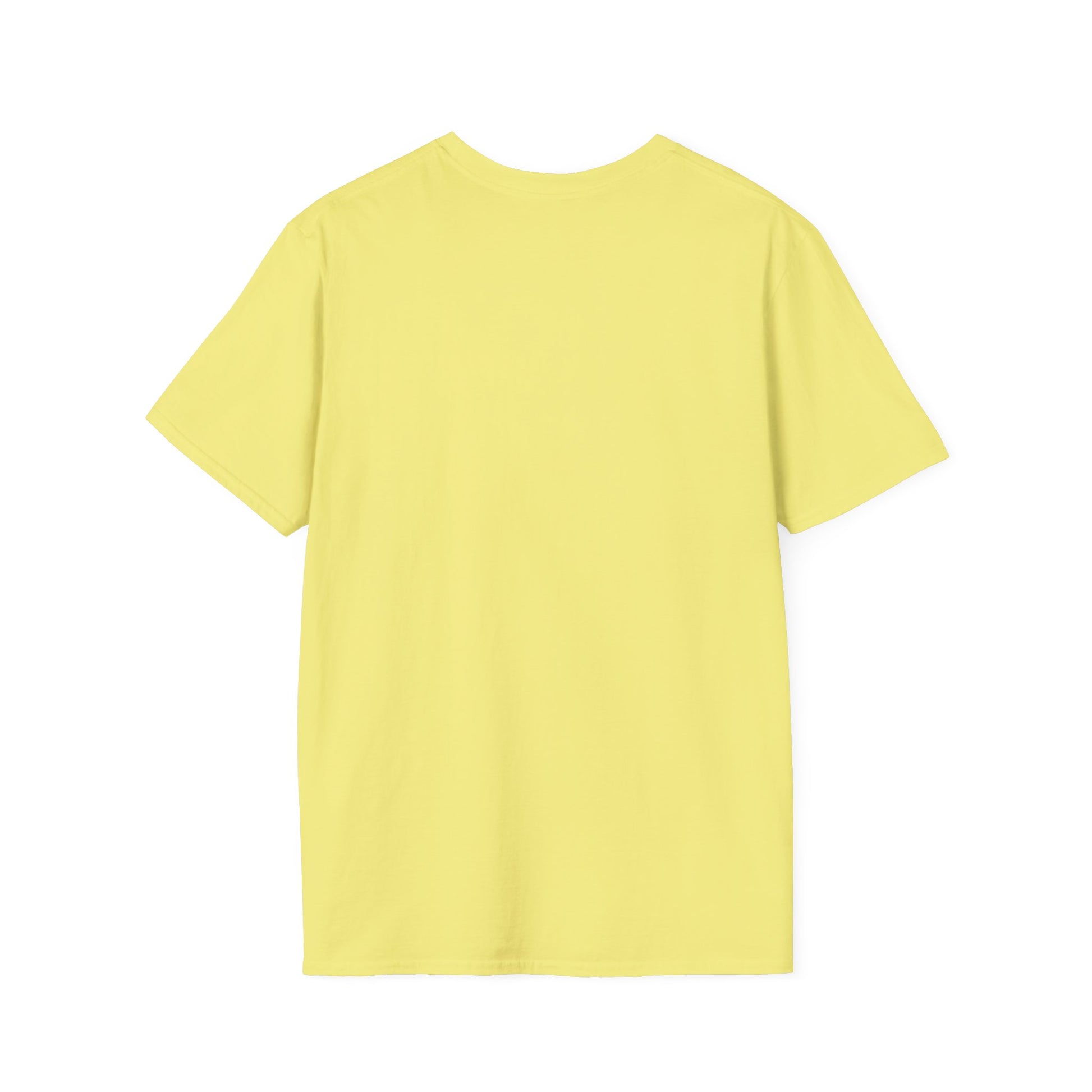 Back view of a yellow floral bitcoin t-shirt featuring a casual design for daily wear