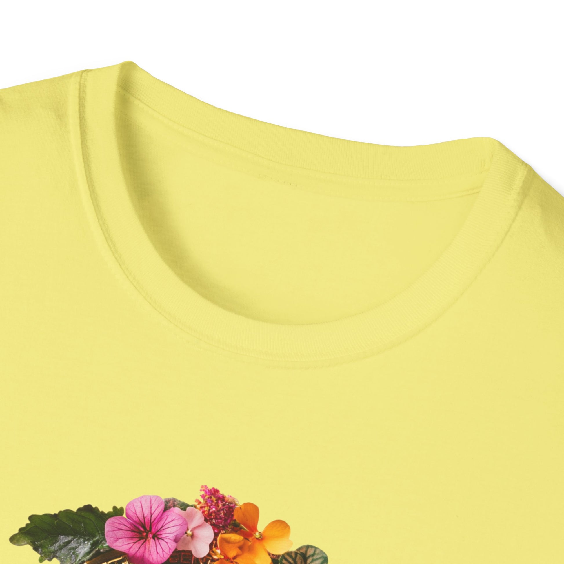 Bright yellow floral bitcoin t-shirt featuring colorful flower prints for trendy wear