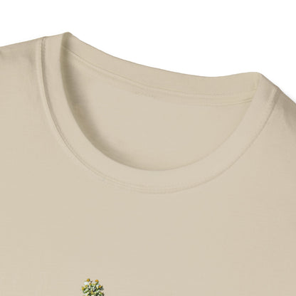 Floral book lover t-shirt featuring a delicate floral design on a soft cream background