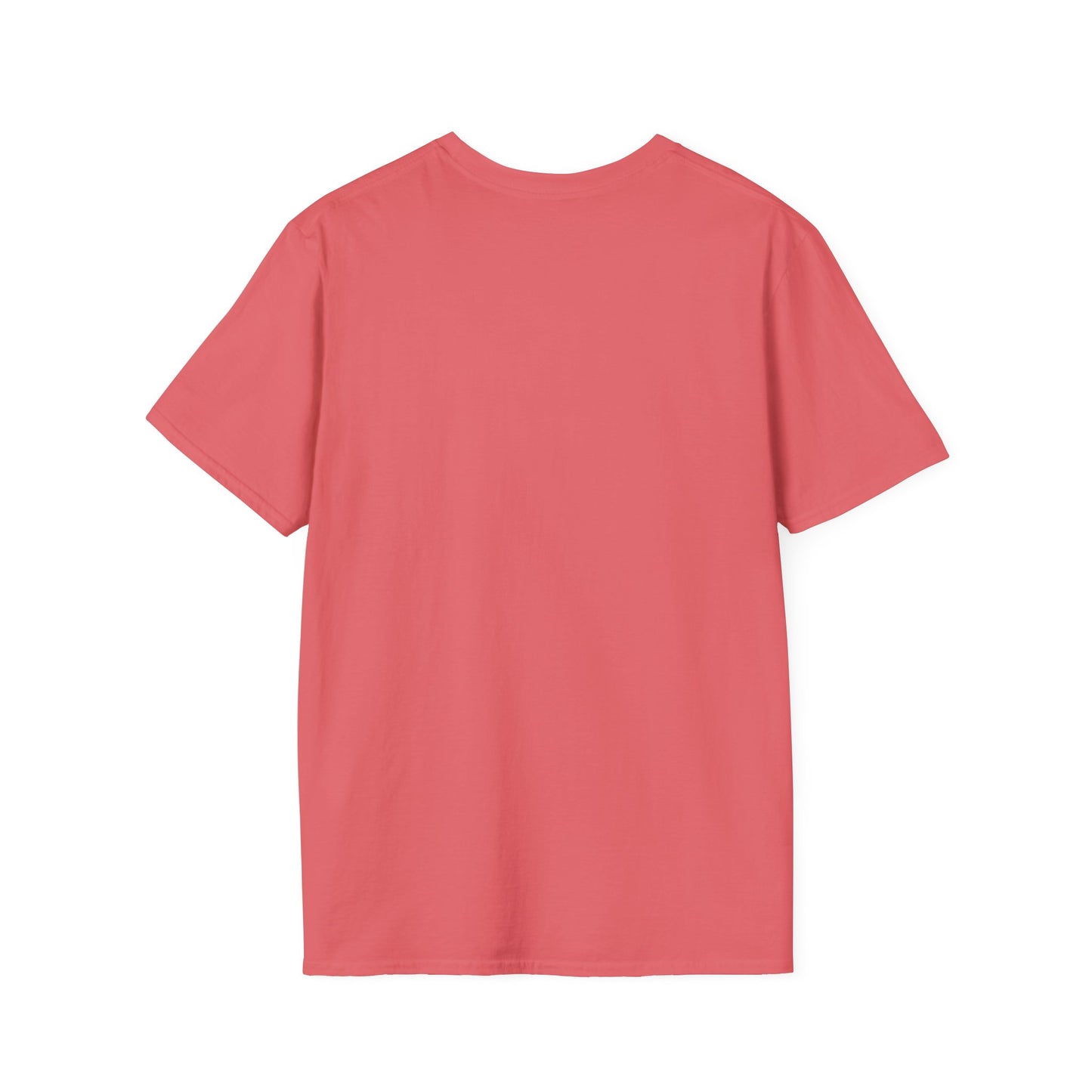 Back view of the floral buddha t-shirt in coral color, featuring a comfortable fit and classic design