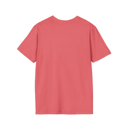 Back view of the floral buddha t-shirt in coral color, featuring a comfortable fit and classic design