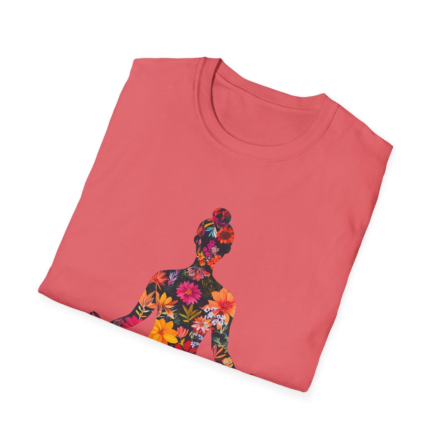 Floral Buddha T-Shirt in Coral Color with Vibrant Flower Design for Stylish Comfort